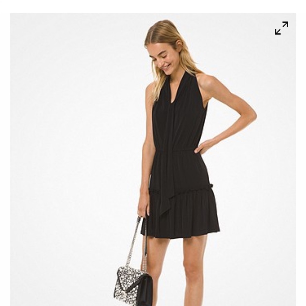 Michael Kors matte jersey tie-neck flounce dress